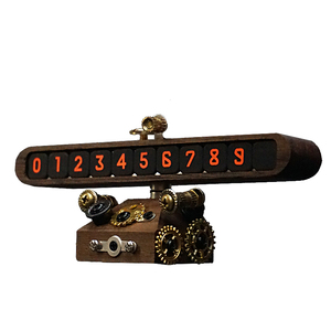 实木停车号码牌蒸汽朋克挪车牌车载摆件临时泊车移车电话牌停靠卡