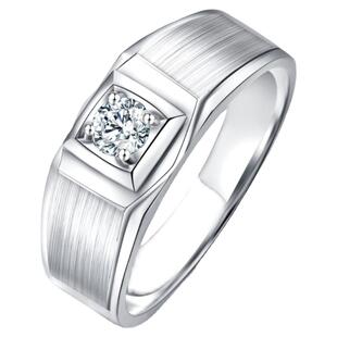 正品莫桑石戒指男款925纯银镶嵌18K白金仿真钻戒婚戒送男友礼物