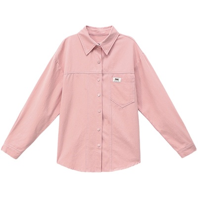 粉色牛仔衬衣薄款外套女春夏