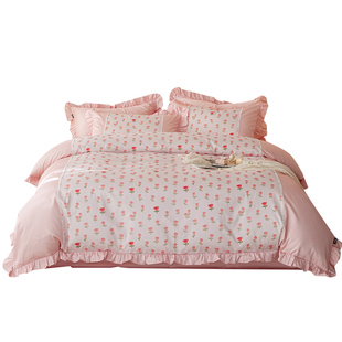 多喜爱四件套纯棉全棉新款法式轻奢蕾丝加荷叶边床单被套床品