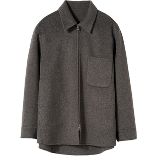 牦牛绒骆驼绒桑蚕丝双面呢子大衣男士翻领加厚衬衫款夹克毛呢外套