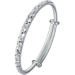 梦金园足银手镯女素圈古法银镯子长辈手环银饰银饰送节日生日礼物