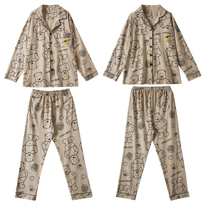 乐姿梦春秋季纯棉情侣睡衣卡通可爱男款女士长袖可外穿家居服套装