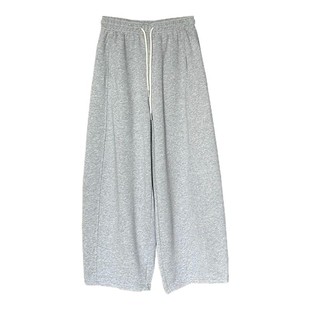 加绒灰色阔腿弯刀运动卫裤子女秋冬小个子大码休闲九分流行梧桐裤