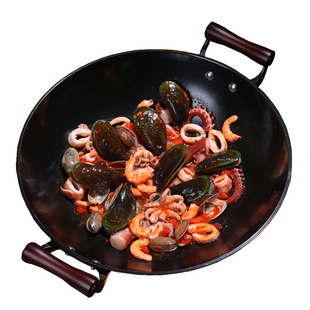 铁人铁锅炒菜锅家用双耳锅铸铁锅炒锅无涂层老式陆川生铁锅旗舰店