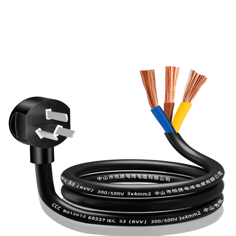 国标纯铜三孔电源线单插头裸尾线