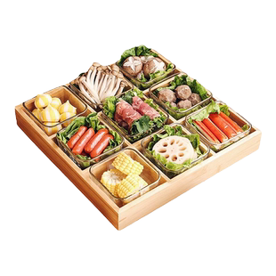 日式九宫格托盘餐具火锅食材配菜盘盒子拼盘格子9宫格木质盘子