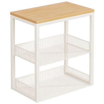 奶油风+铁+木迷你洗衣机置物架