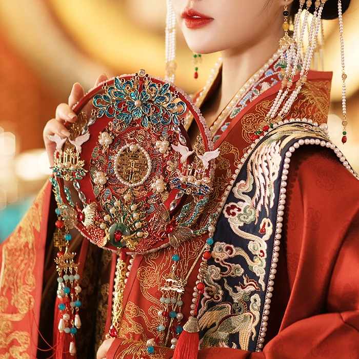 结婚新娘团扇diy材料包秀禾手工喜扇出嫁中式婚礼手捧花遮面扇子