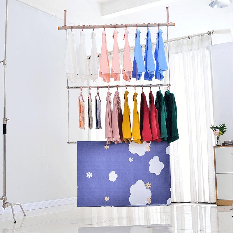 阳台不锈钢晾衣杆晒被子神器 伸缩家用免打孔防盗窗晾衣架晒衣架