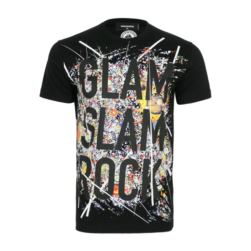 Dsquared2/D二次方新款男士碎钻涂鸦字母印花短袖T恤S74GD0239