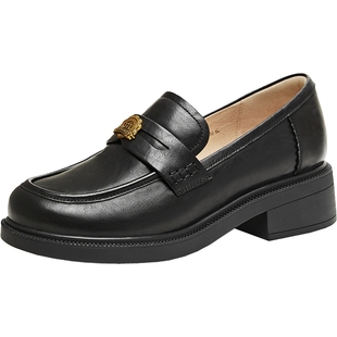 向涵之同款天美意金色徽章厚底英伦常青藤乐福鞋单鞋女软底小皮鞋