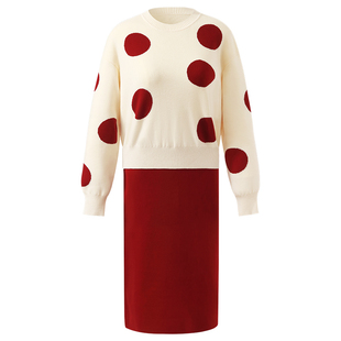 歌莉娅红色套装女秋冬本命年两件套穿搭高级新年战袍减龄一整套裙