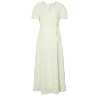 伊芙丽剪花泡泡袖仙女裙V领长款连衣裙2023夏装高级感气质长裙女