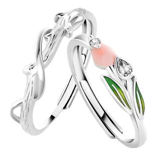 KOOKISS郁金香 春日情侣对戒S925纯银轻奢精致小众设计感荆棘戒指