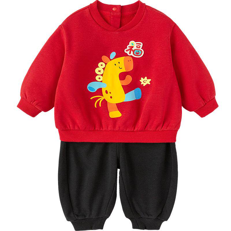 巴拉巴拉童装儿童套装男童宝宝拜年服女童上衣2026春秋两件套红色