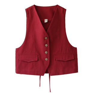 【花间拾光】复古多色马甲女款2025春夏季百搭外穿无袖短马夹外套