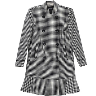 立领a字版双排扣风衣纽扣外套2026年新款女春秋中长款千鸟格大衣