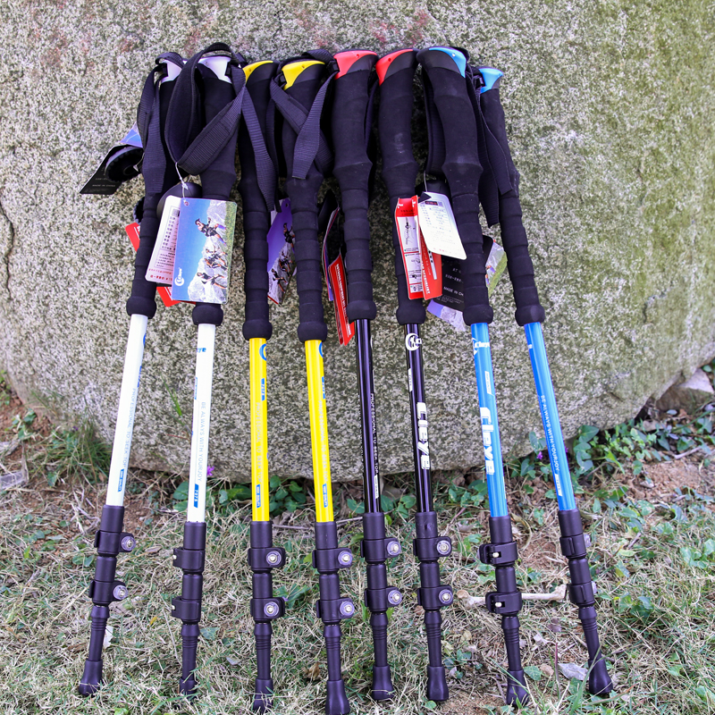 户外超轻铝合金快扣外锁型三节直手柄伸缩登山杖男女徒步爬山拐杖