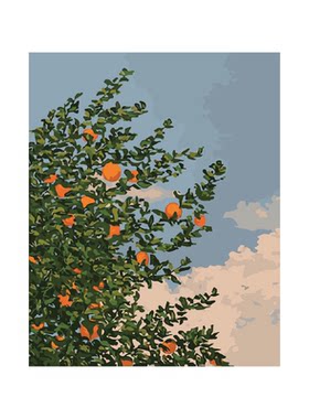 手绘数字油画装饰画diy手工消磨时间神器画画填色画油彩画橙树
