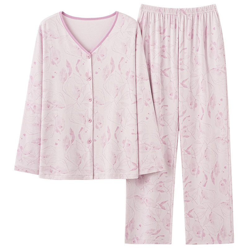 家曼妃女士纯棉开衫家居服套装秋