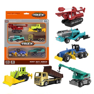 现代工程车六件套吊臂伸缩钻机旋转1:64比例仿真工地模型儿童3岁+