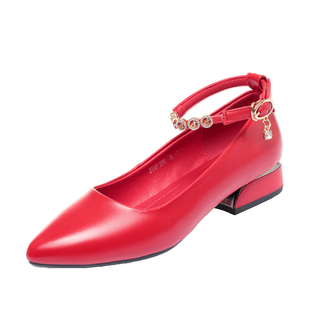 意尔康2026春季新款女鞋正品真皮女单鞋时尚休闲妈妈鞋中跟牛皮鞋