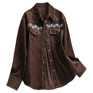 撞色重工刺绣宽松显瘦翻领2026春季新款长袖百搭休闲女装衬衫W151