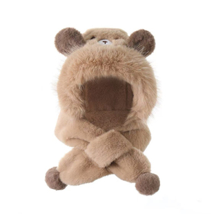 儿童围脖一体帽子男童冬季加厚护耳毛绒帽男女宝宝可爱保暖防风帽