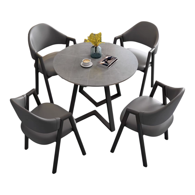 商务轻奢谈判休闲小圆桌岩板洽谈桌椅组合办公室简约会客接待餐桌
