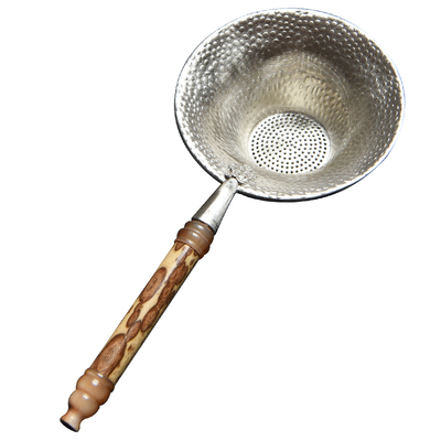 梅鹿竹柄锡茶滤镶牛角过滤茶漏器
