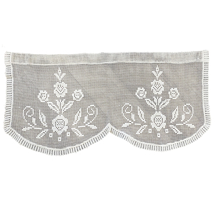 法式田园米色棉线款机织网扣花朵钩针棉麻半帘门帘搭巾隔断免打孔