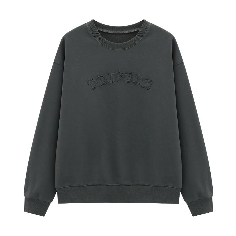 Basic House/百家好极简舒适圆领字母卫衣宽松廓形落肩短款上衣女