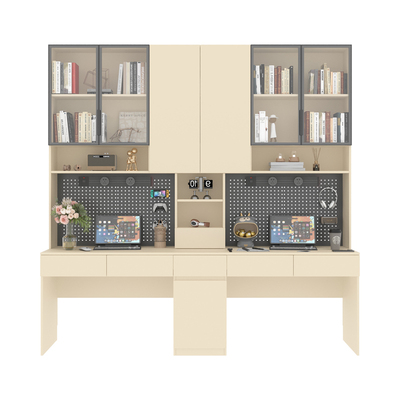 政补定制带洞洞板实木书桌书架一体奶油风家用卧室写字台学习桌子