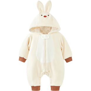 微狮牧尼宝宝夹棉连体衣服秋冬季婴幼儿超萌可爱毛绒棉服外出冬装