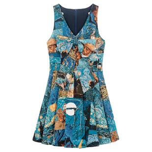 KEIKO 油画风提花无袖连衣裙26春夏法式文艺感蝴蝶结饰挂脖百褶裙