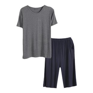 夏季男款短袖七分裤超大码宽松莫代尔中年休闲家居服睡衣半裤加肥