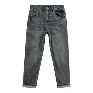 【定制裤长】秋冬季新款加绒牛仔裤男小直筒锥形小脚九分裤子男款