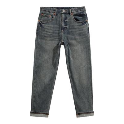 可选裤长的锥形小脚磨毛绒牛仔裤