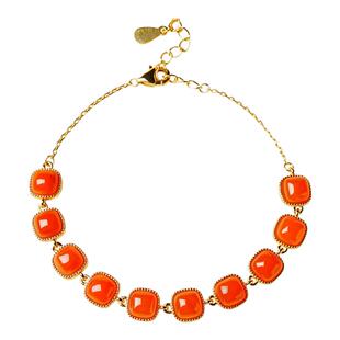 宫里上新南红玛瑙手链女款纯银玉石小方糖手串生日红色本命年礼物