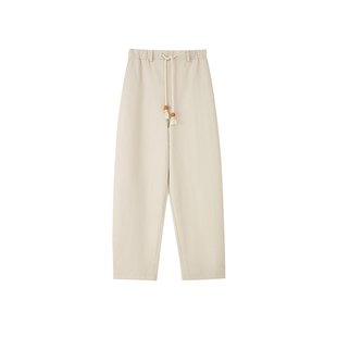 BALIANG捌梁〔徙鞣〕复古做旧感茧型皮裤串珠松紧腰宽松休闲长裤