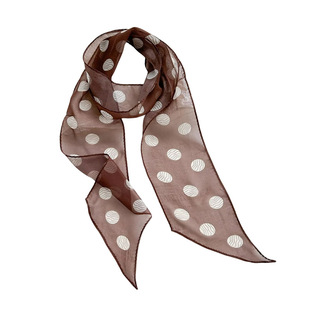 【真丝乔其纱咖色波点】100%桑蚕丝薄款斜角飘带丝巾配衬衫领巾女