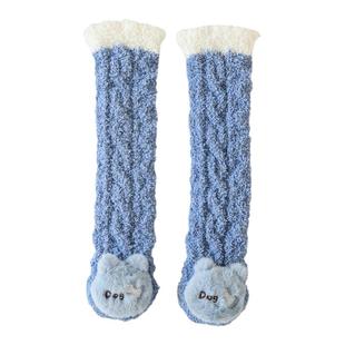 秋冬季婴儿袜子加厚珊瑚绒宝宝保暖高长筒过膝袜儿童过新年大红色