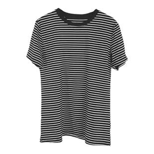 黑白条纹短袖T恤女夏季2023新款韩版宽松圆领打底衫纯棉体恤上衣