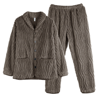 轩靓2026新款睡衣男士冬季加绒加厚款法兰绒保暖珊瑚绒家居服套装