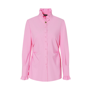 IDPAN秋季新款气质通勤木耳边小立领设计捏褶长袖廓形收腰衬衫女