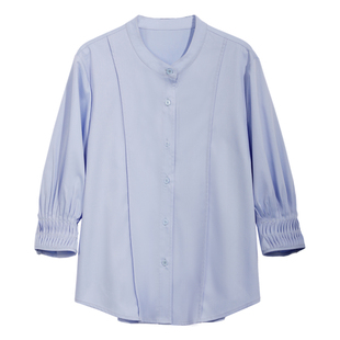 图曼朵蓝色衬衫女款长袖职场面试气质轻职场通勤穿搭正装职业衬衣