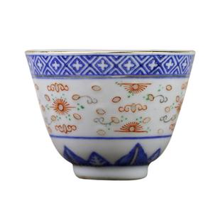 景德镇光明瓷厂七十年代老厂货青花玲珑加彩描金茶杯回流一级品杯