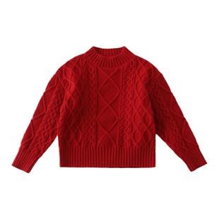 红色亲子装毛衣秋冬洋气麻花过年拜年服全家庭装影楼拍照一家三口