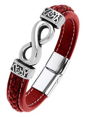 欧美无穷大红色皮绳编织手链时尚个性皮手绳磁吸手环男士潮流手饰
